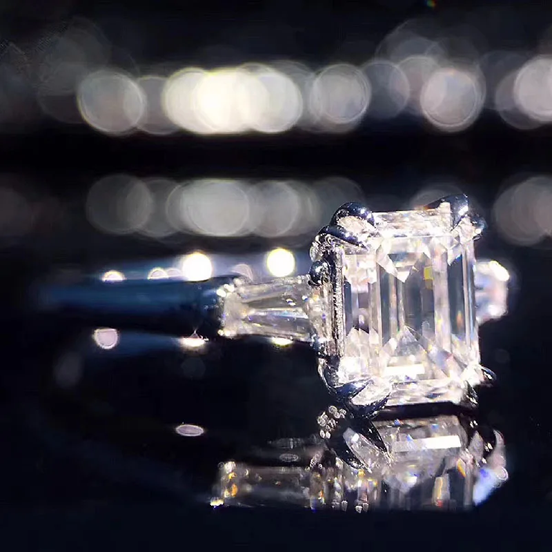 AU750 1ct Изумрудное кольцо Твердое 18 к белое золото DF цвет Moissanite кольцо боковое рубиновое обручальное кольцо лабораторный алмаз обручальное кольцо для женщин
