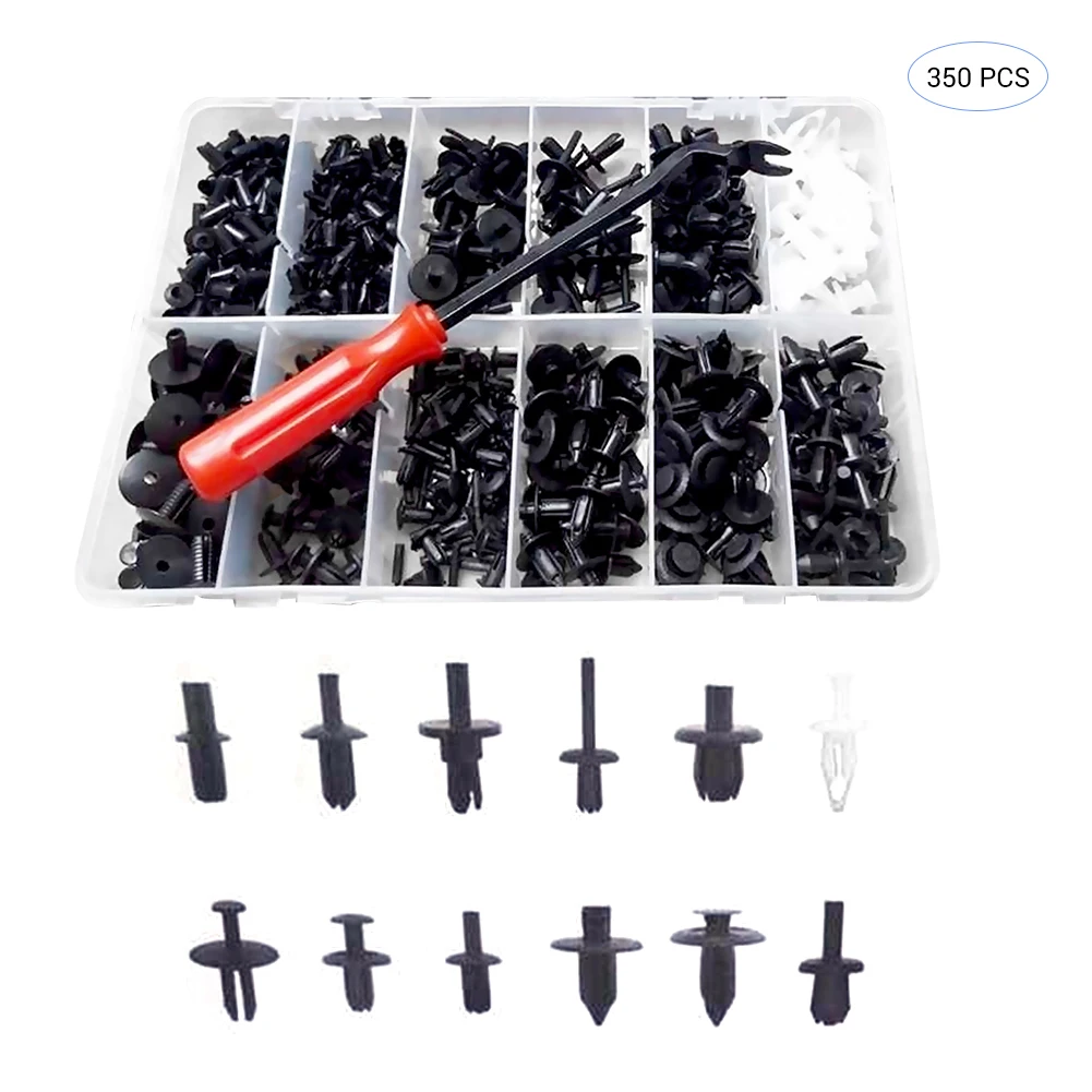 

350Pcs Boxed Black Plastic Vehicle Car Bumper Clips Fastener Buckle Interior Trim Card Door Liner Fixed Clamp Car Accessories