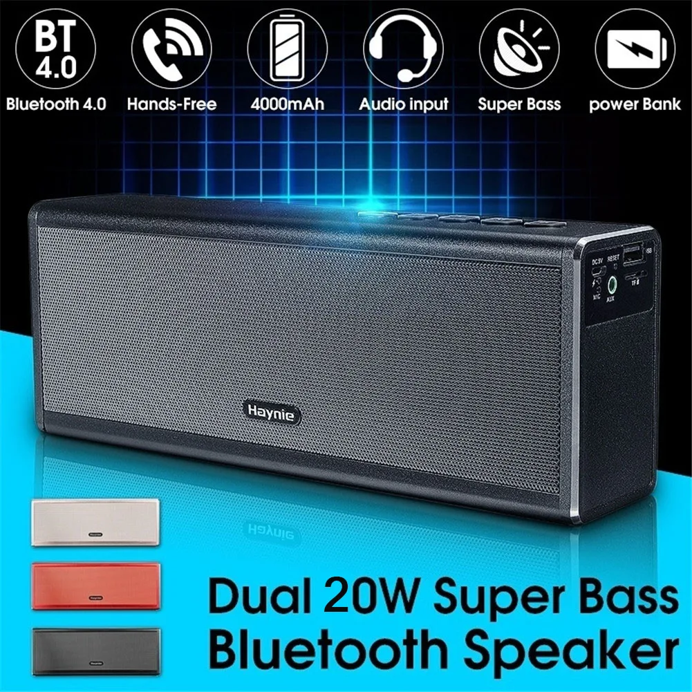 Беспроводной Bluetooth 4,0 динамик HIFI стерео супер бас перезаряжаемый 4000 мАч Внешний аккумулятор Handfree звук динамик s поддержка TF AUX