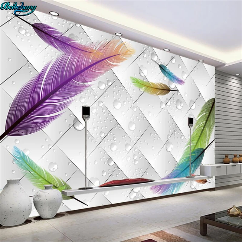 

beibehang Large Custom Wallpapers Color Feathers Rhombic Soft Purple Water Drops Walls Home Decorations