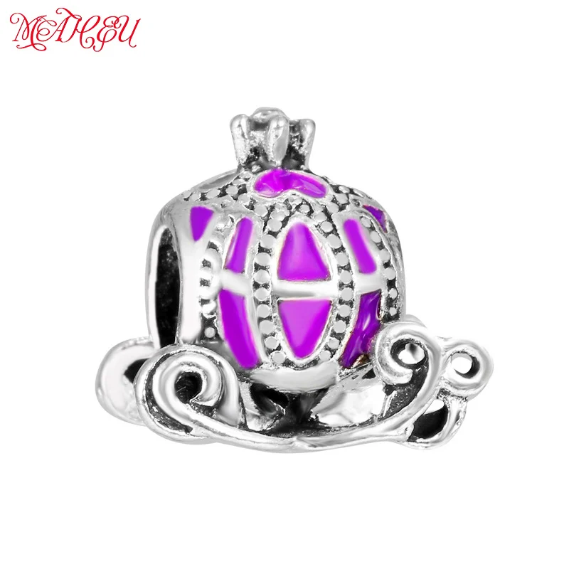 European 6colors Cinderella's Enamel Pumpkin Sled Car Charm Beads Fit DIY Original Pan Bracelet Necklace Jewelry For Women Gift |
