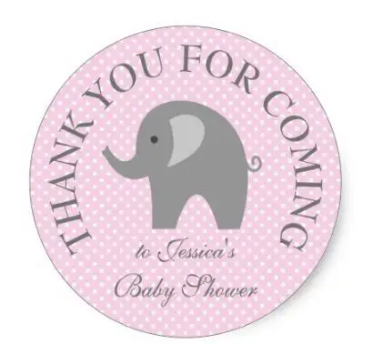 

1.5inch Pink polka dots grey elephant baby shower stickers