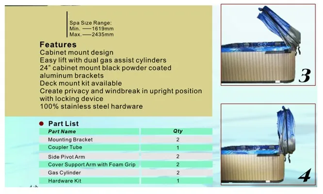 

Quality HOT TUB cover lifter skirt + fast shipping +(pneumatic rod) aluminum bracket