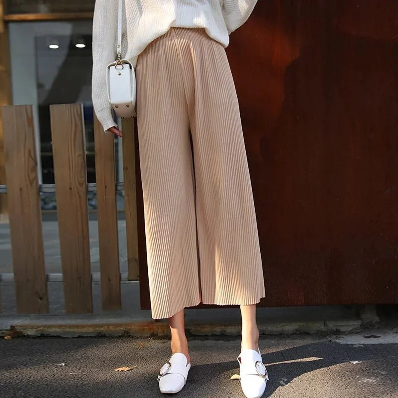 USHINE new summer pleated wide leg ninths Chiffon pants casual yoga belly fitness latin dance pants for girls woman big size