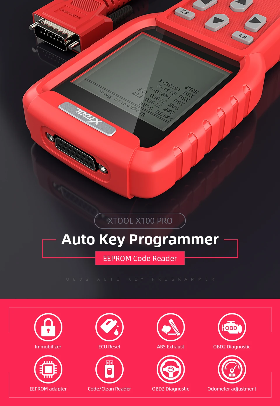 OBD2 автомобильный диагностический инструмент, xtool X100 PRO, автоматический ключевой программист X100, обновленная версия с адаптером EEPROM, быстрая