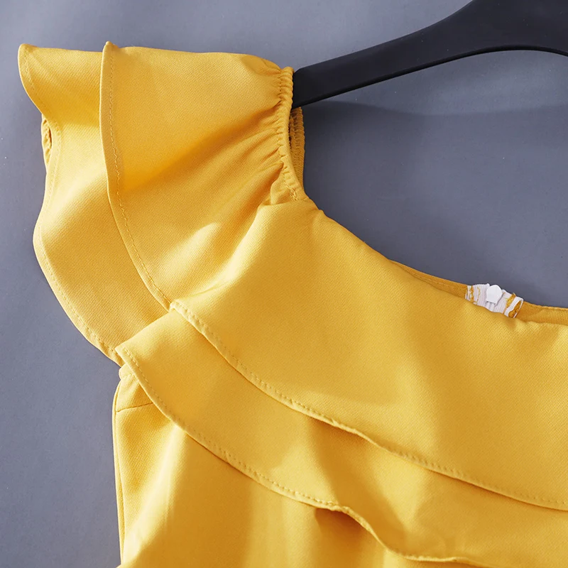 ALPHALMODA, летние комбинезоны с оборками, одноцветные, с вырезом лодочкой, с высокой талией, широкие, женские комбинезоны, модные комбинезоны