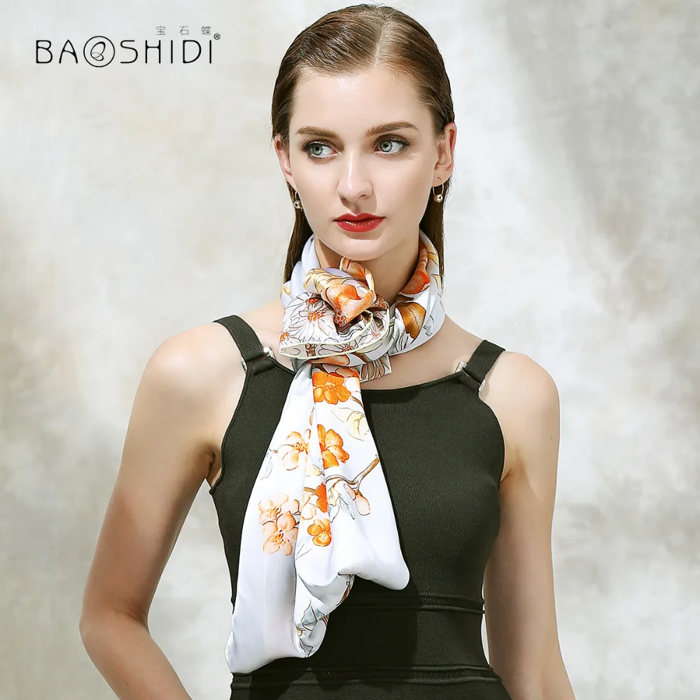 [BAOSHIDI] 100% шелковый длинный шарф 2017 женское Новое поступление шелковая атласная