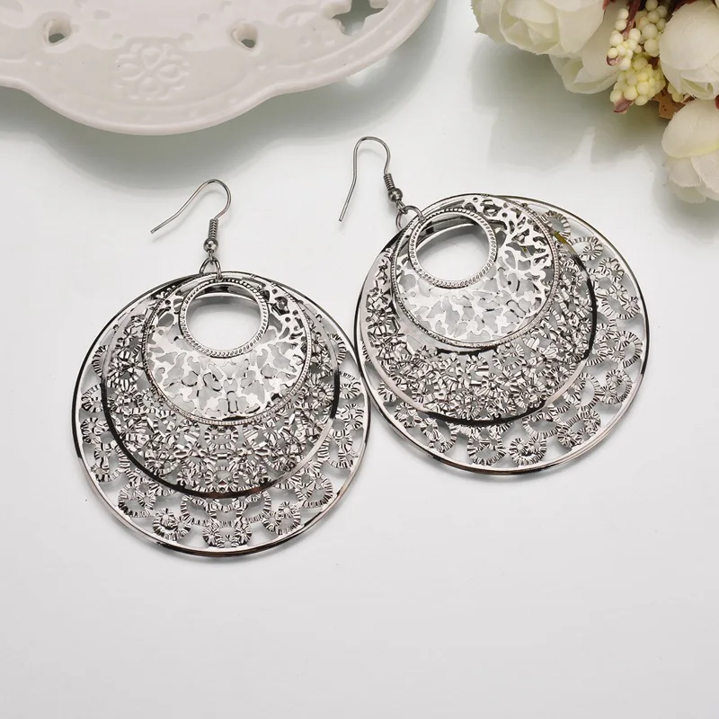 Модные полые большие круглые женские серьги преувеличенные геометрические