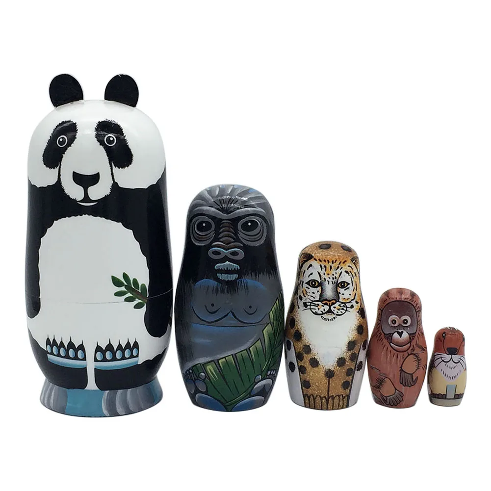 Panda 5 слоев матрешка деревянная панда Пингвин Медведь девочка Дельфин ручная роспись русская кукла игрушка-матрешка домашний декор детский подарок BM88 - Цвет: Panda