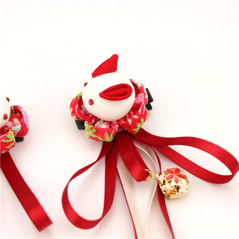 Заколки для волос Kanzashi цветы красный кролик девочек кимоно Maru-tsumami юката головной