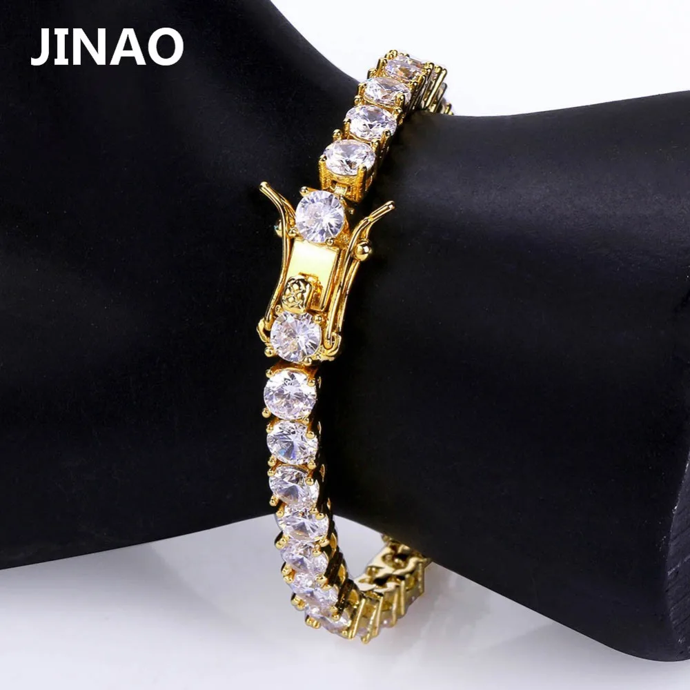 JINAO Hip Hop1 Row Gold Silver color AAA Cubic Zirconia Paved All Iced Out Tennis Bling Lab CZ Stones Bracelet gift party | Украшения и
