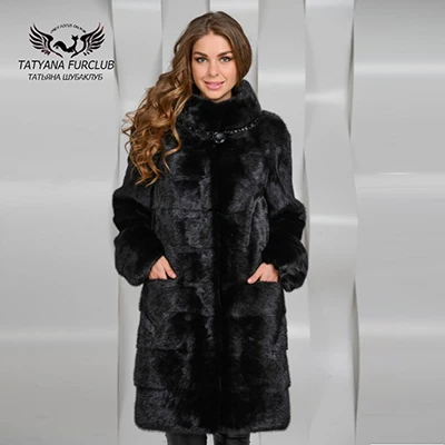 Tatyana Furclub роскошная женская норковая шуба, зимняя натуральная Шуба, женская шуба, женская шуба, норковая шуба - Цвет: black