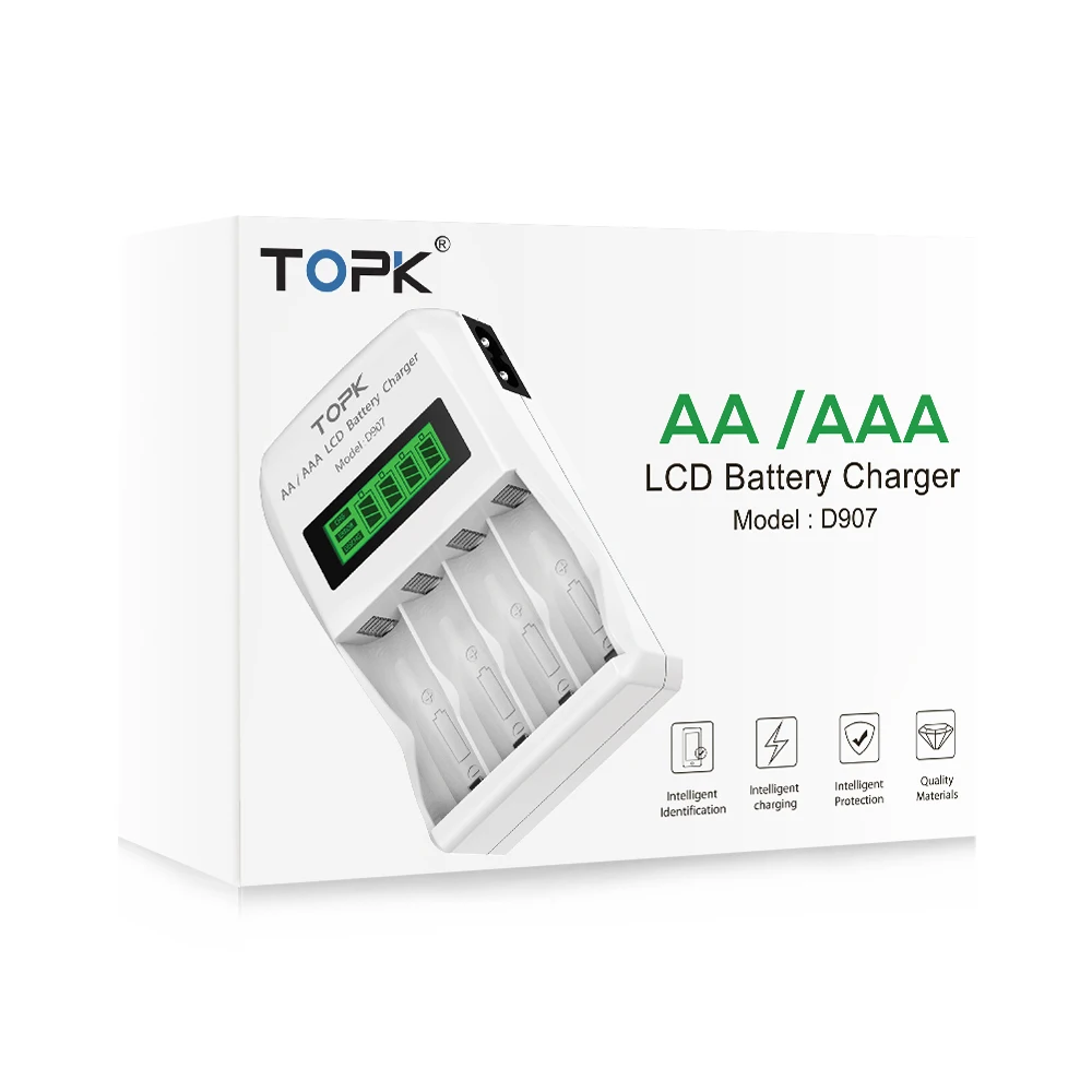 TOPK батарея зарядное устройство 4 слота ЖК В дисплей Intelligent 1 2 в/1.2A (Max) выход AA/AAA NiMH