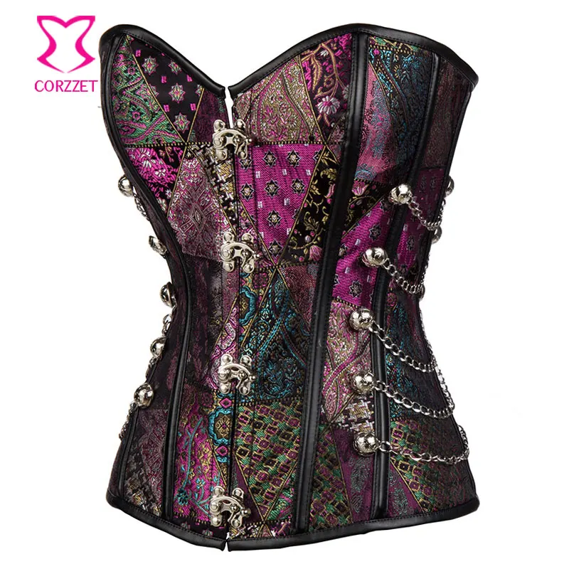 S-6XL Burlesque парча фиолетовый стимпанк корсет готическая одежда Corpetes E Espartilhos