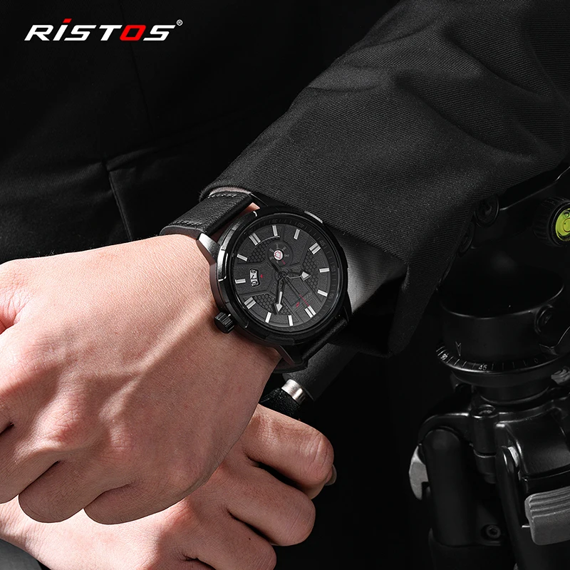 RISTOS мужские часы водонепроницаемые Топ бренд Роскошные с календарем модные кожа