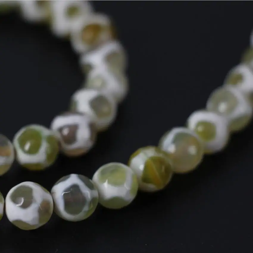Different size 3Strand/Lot Wholesale Yellow&ampWhite Football Stripe Tibetan Dzi Onxy Faceted Round Loose Beads DIY Jewelry Making |