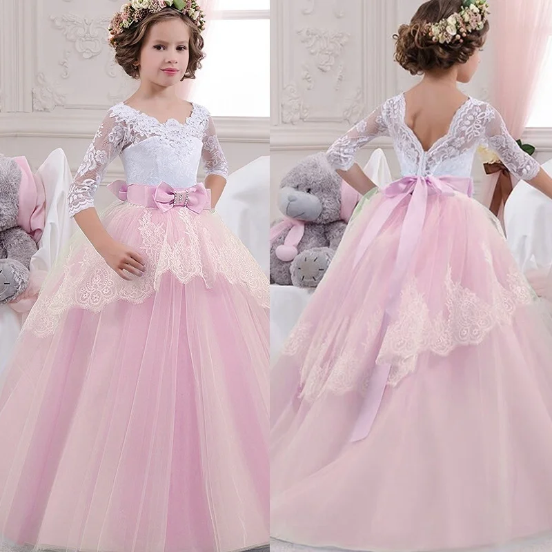 Kids Girls Long Party Prom Gowns Wedding Dress Plus Size Teenaage Girl Lace Winter Children Clothes Fancy Christmas Dresses | Детская