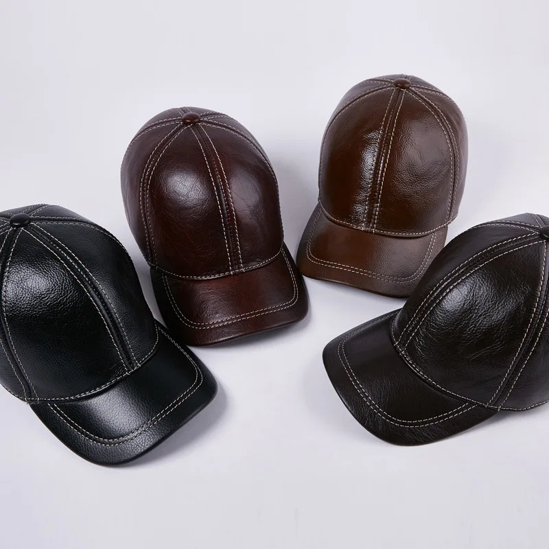 Thin Genuine Leather Hat Men's Autumn Winter Visor Cap Male Middle-aged Dad Cowhide Hats Men Fashion High Quality Caps H6916 |