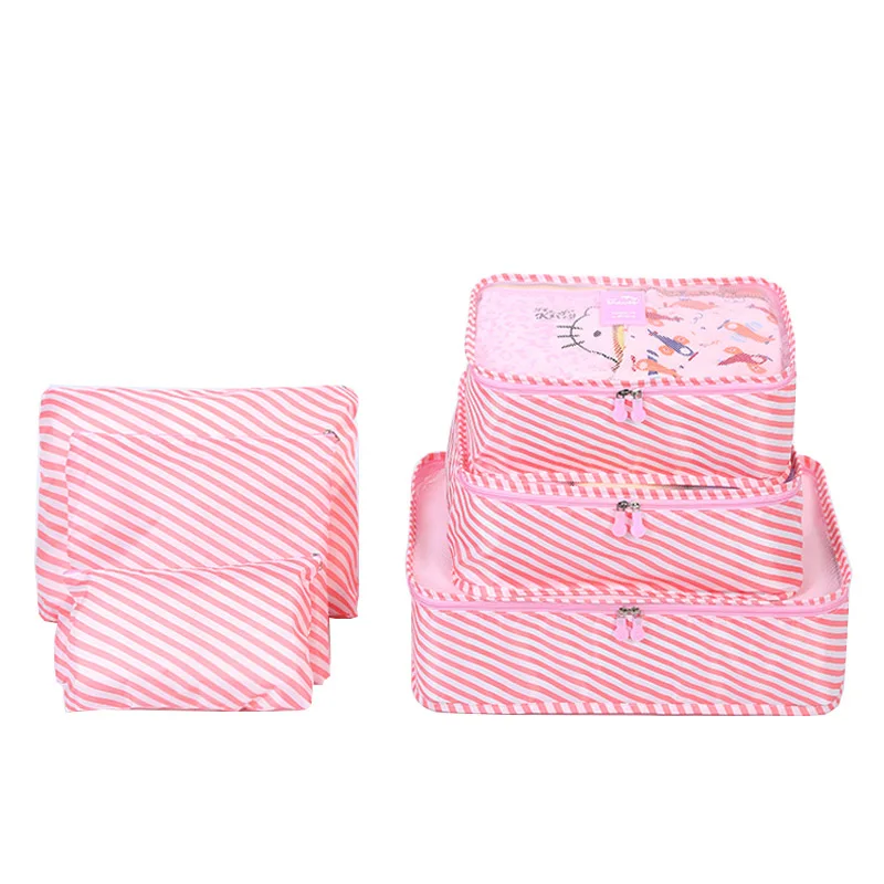 Stripe Pink 6 шт./компл. нейлон Упаковка Куб большой Ёмкость двойная молния Водонепроницаемый сумка Чемодан одежда аккуратные Сортировка Портативный Органайзер - Цвет: Stripe Pink