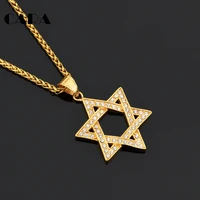crystal jewelry cuban chains men women bling solomon seal judaism jewish six jew stars stainless steel necklaces cagf0154