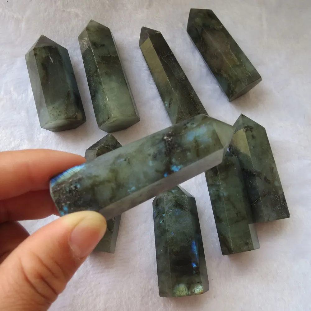 

Wholesale 500g 6~8 pcs Natural Labradorite Gemstone Single Terminated Crystal Point Wand Polished Reiki Healing