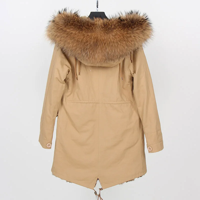 OFTBUY пальто с натуральным мехом, зимняя куртка, Женское пальто, воротник из натурального меха енота, длинная парка с подкладкой из кроличьего меха, уличная одежда, новинка