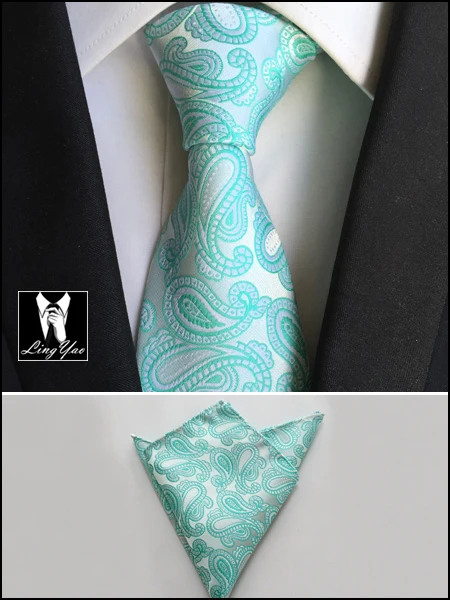 8 см стильный дизайн галстук набор Жених роскошный наборы белые с мятно-зеленые