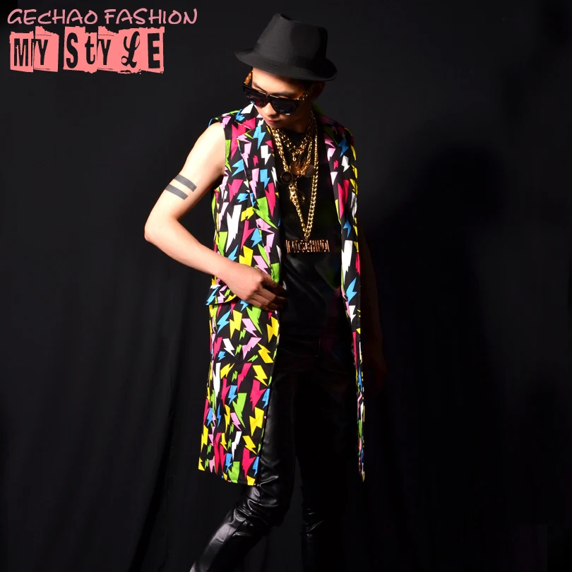 

M-6XL!!Nightclub bar male singer DSDJ Quan Zhilong GD color lightning atmosphere set bar costume accessories.