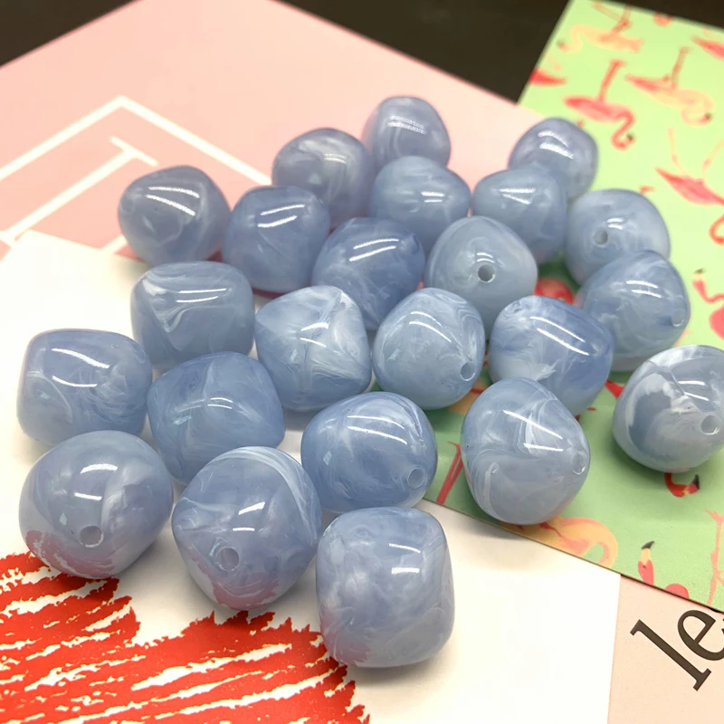 

New 10 Pcs Irregular Round Acrylic Beads Spacer Loose Beads For Jewelry Making DIY Bracelet #Light Blue