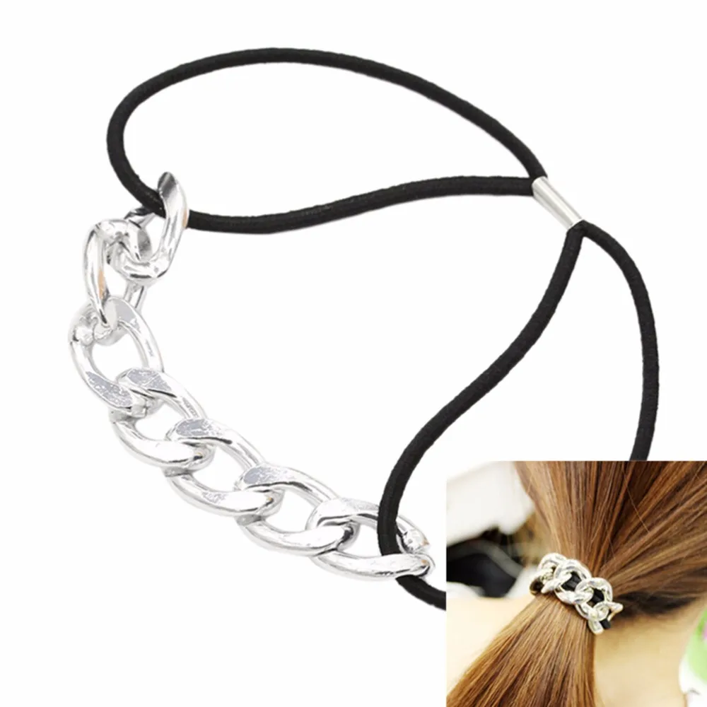 1 Piece Korean Fashion Head Chain Headband Silver Gold Color Elastic Hairband Knot Rope Women Girl Ponytail Holder Wholesale | Детская