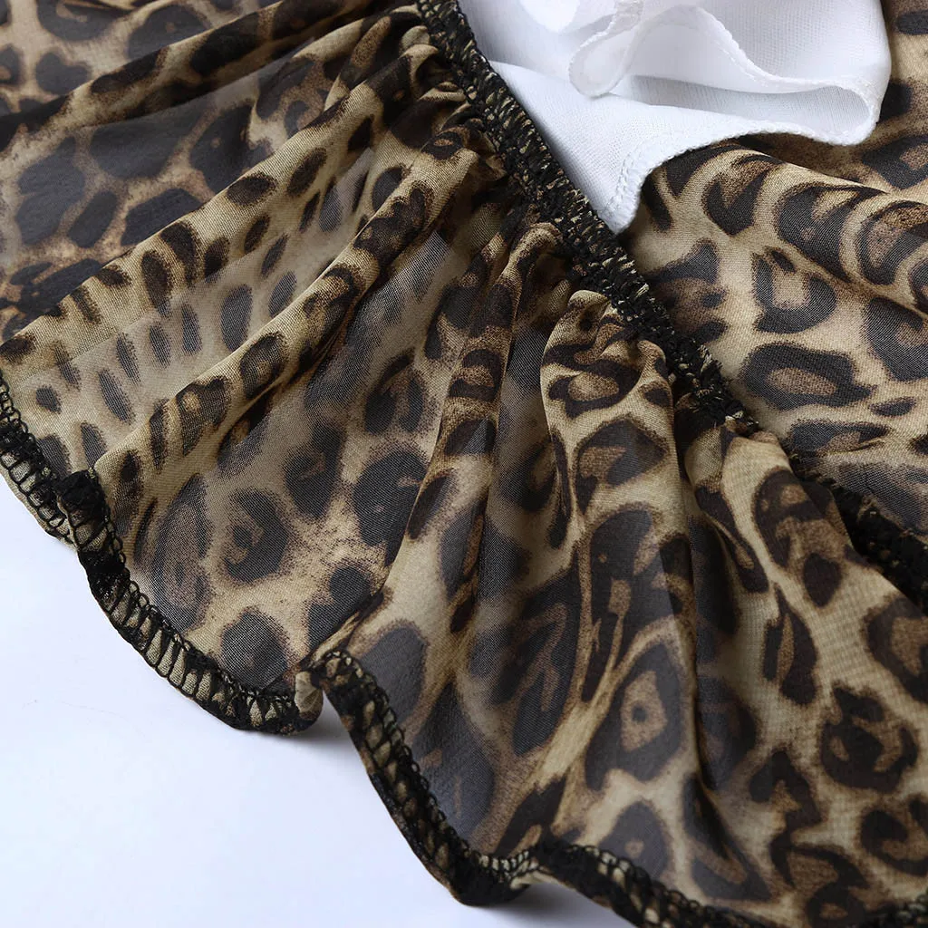 Irregular Hem Chic Beach Wrap Skirt Top Quality Fashion Women Leopard Print Elastic Waist Bandage Ruffles Casual | Женская одежда
