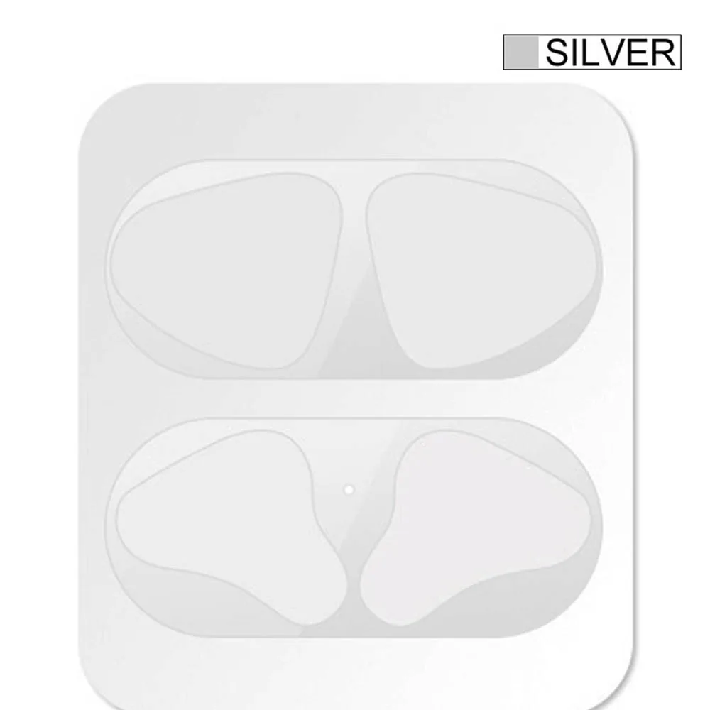 Серебристый Один комплект, металлическая Пылезащитная наклейка для Apple AirPods, чехол, пылезащитная защитная наклейка, защитная пленка для Air Pods, аксессуары - Цвет: Серебристый