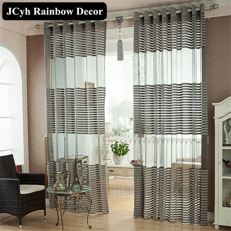 Современный дом сплошной полосатый Тюль Шторы для гостиная Sheer Вуаль окна шторы