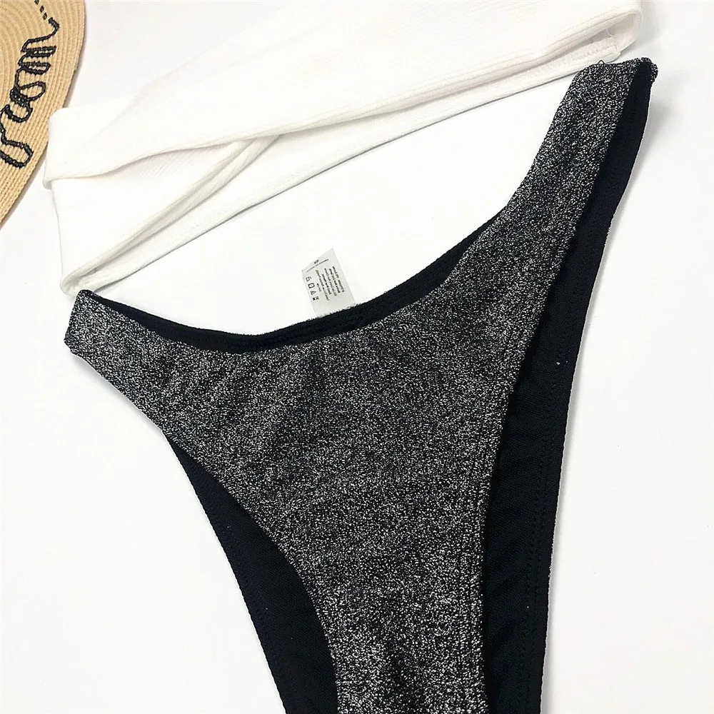 WADE SEA Flashing Silk Knit Underpants Simple Wraped Chest Swimsuit Two Pieces Bikini Swimwear Brazilian Set Beach Wear |