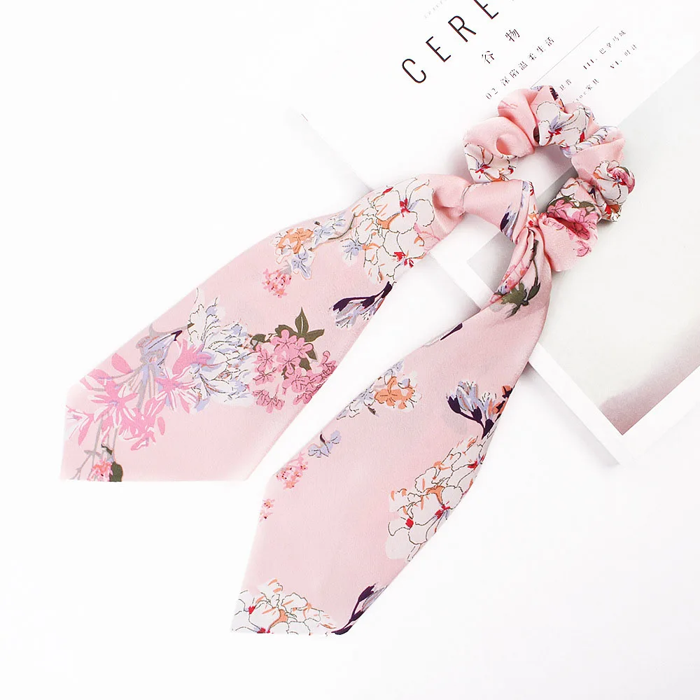 Flower Pink Мягкая атласная лента для волос резинка для волос для женщин аксессуары для волос резиновый держатель для волос конский хвост эластичная лента для волос повязка для волос головной убор - Цвет: Flower Pink