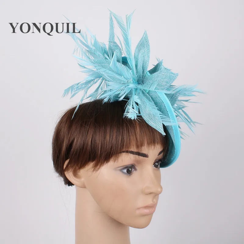 Шляпка женская Бирюзовая с декоративными цветами красивая вечерняя шапка из