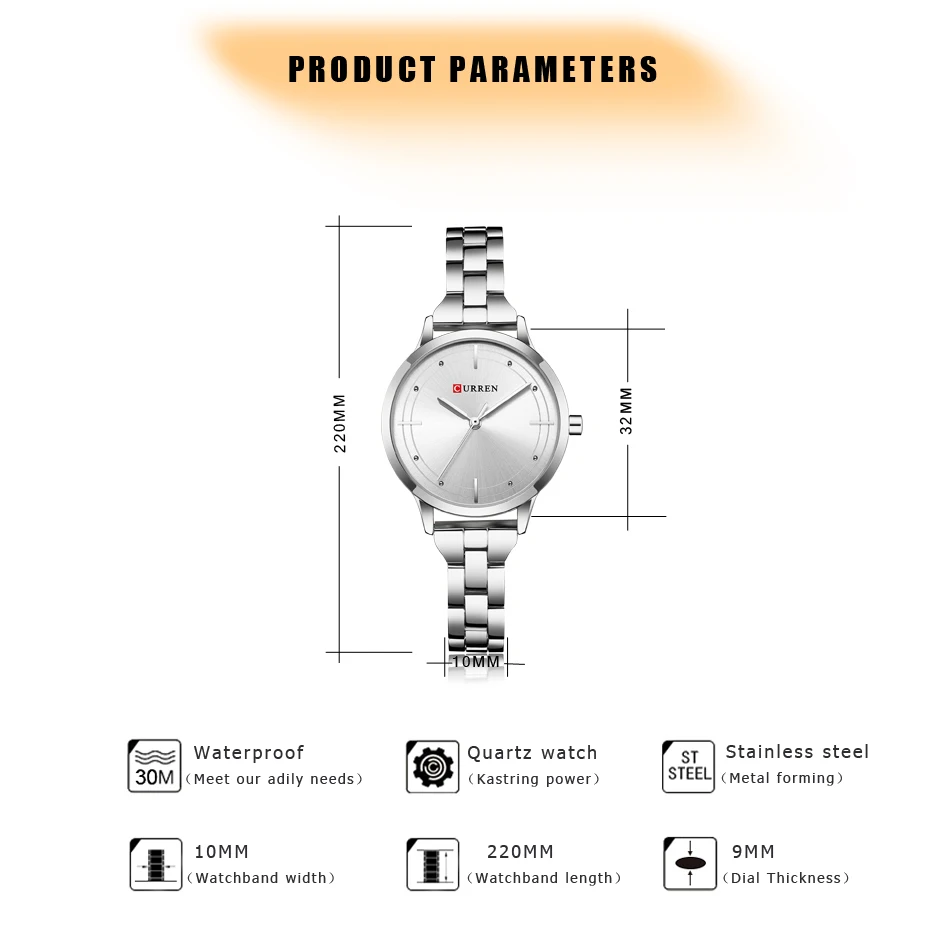 Часы CURREN женские кварцевые аналоговые водонепроницаемые наручные из