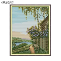 joy sunday evening fence cross stitch patterns aida fabric printed canvas for embroidery stitch cross 14 11ct needlework for diy