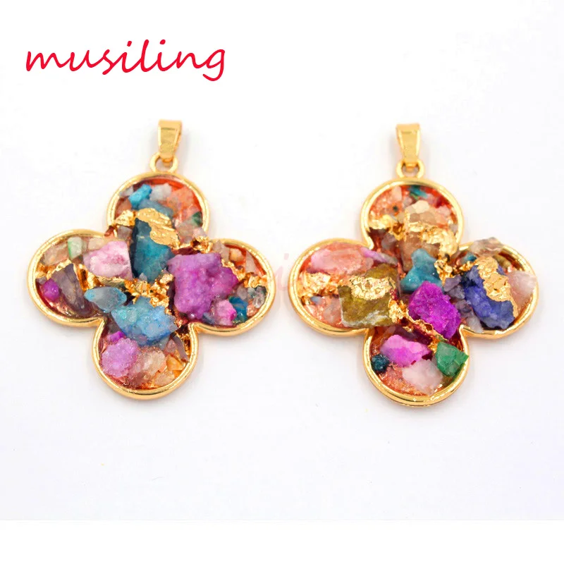 С натуральным драгоценным камнем четырехлистный клевер Смешанный Камень