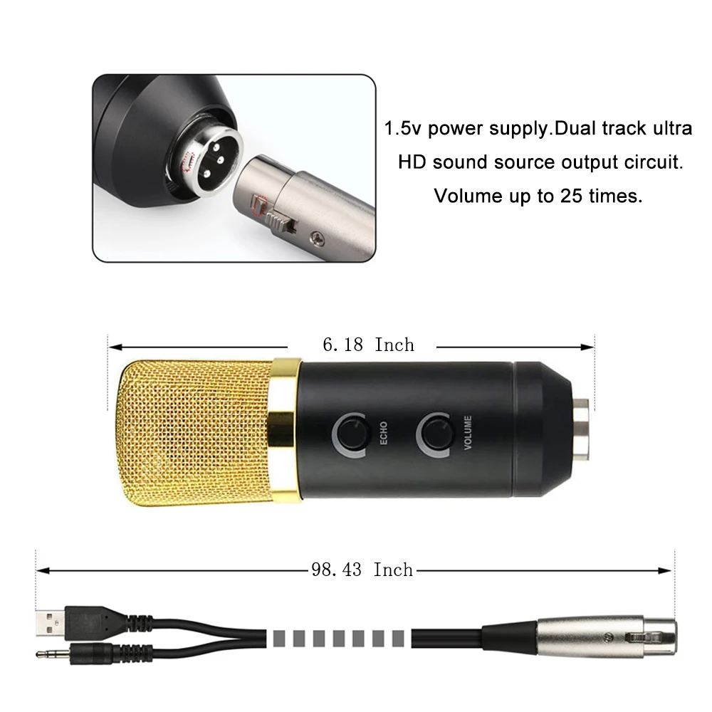 Конденсаторный USB микрофон GEVO MK F100TL со штативом профессиональный проводной