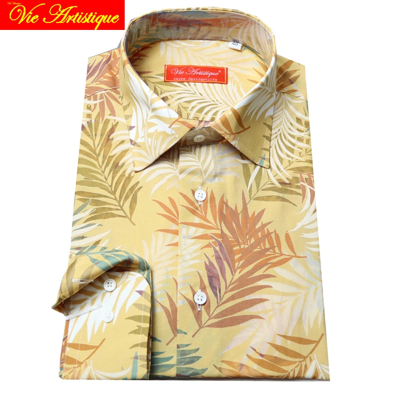 

cotton floral leaf shirt men's dress shirts casual clothes 2018 long sleeve regular fit Hawaiian boho bohemian tailored MTM VA