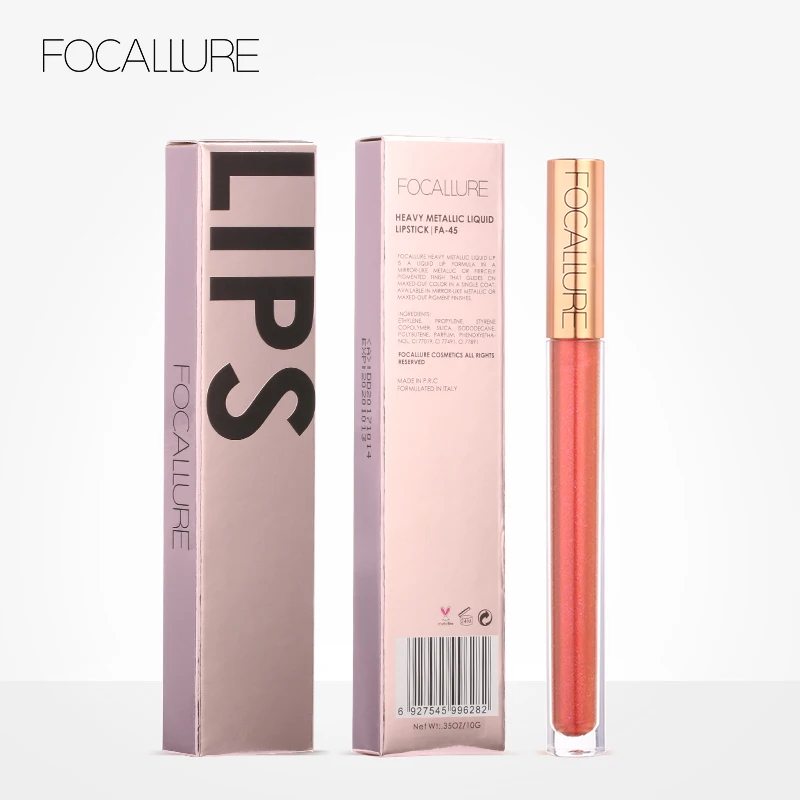 FOCALLURE 12 Новое поступление мерцающий блеск для губ водостойкая матовая губная помада металлическая Роза Золотая Губная Помада Жидкая губная помада