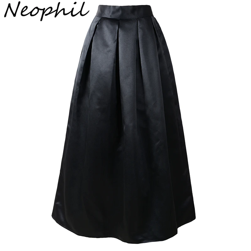 

Neophil 100cm Black Basic Muslim Women Maxi Long Pleated Skirts High Waist 2022 Ladies Ball Gown Skater Flare Saia Longa MS08025