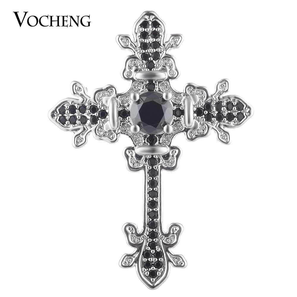 

10PCS/Lot CZ Stone Vocheng Ginger Snap Jewelry Luxury Chapel Cross Brass Material 4 Colors 18mm Vn-1673*10