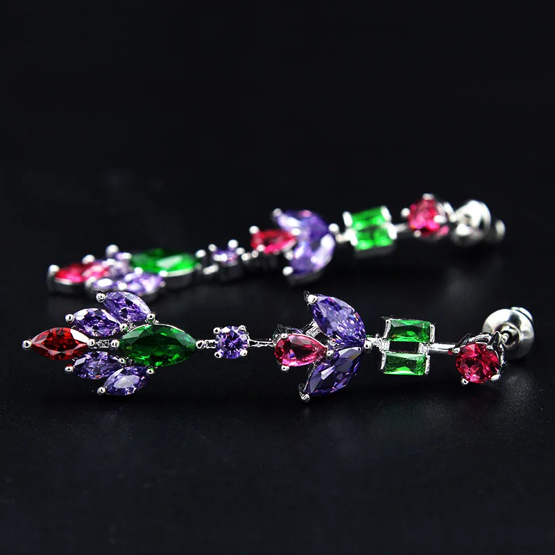 Роскошные Длинные серьги белого золота для женщин разноцветные Разноцветные с