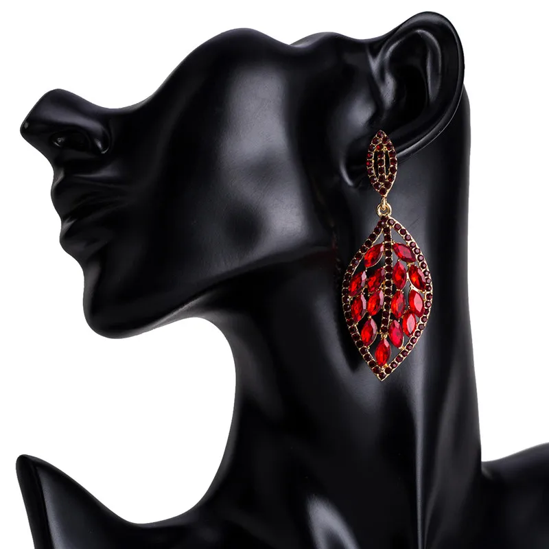 LUBOV 5 Colors Crystal Stone Leaf Pendant Dangle Earrings Multiple Rhinestone Decoration Women Drop Gift Jewelry 2019 | Украшения и