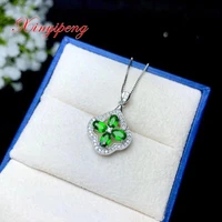 xin yi peng 925 silver plated gold inlaid natural diopside pendant necklace beautiful women anniversary birthday gift