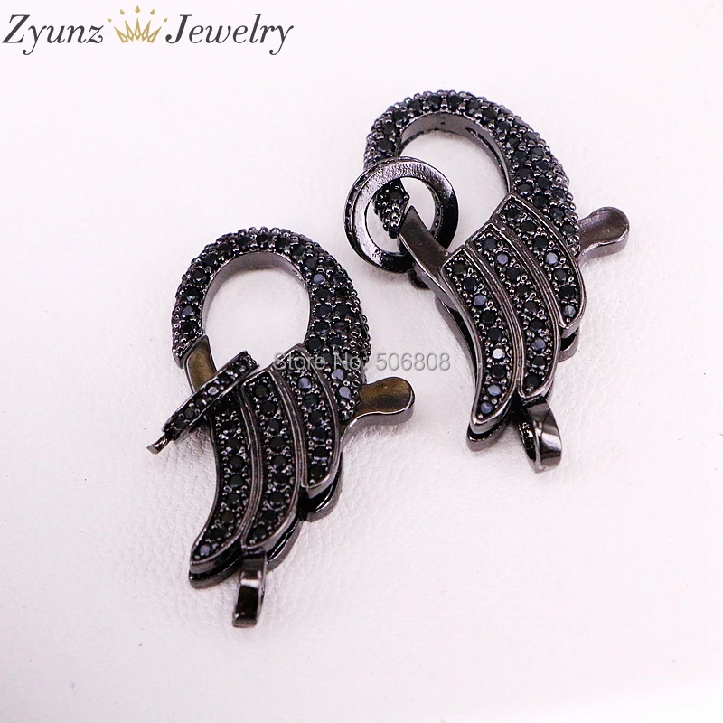 5 шт. ZYZ324-9739 CZ Micro Pave Крылья Ангела застежка Омар, кубический цирконий застежка, выводы