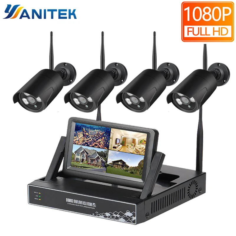 4CH 1080P Black 4CH 1080P Беспроводной NVR Наборы 7 дюймов ЖК-дисплей Дисплей 2MP HD открытый IP Камера домашней безопасности Системы наблюдения Наборы Wi-Fi Камера комплект - Цвет: 4CH 1080P Black