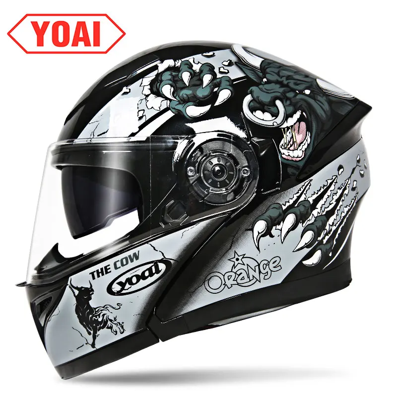 YOAI Moto rcycle шлем двойной vsior полное лицо moto шлемы Filp Up Casco Racing Capacete с внутренним
